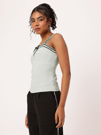 DressBerry Soft Girl Aesthetic Bow Detailed Ribbed Top