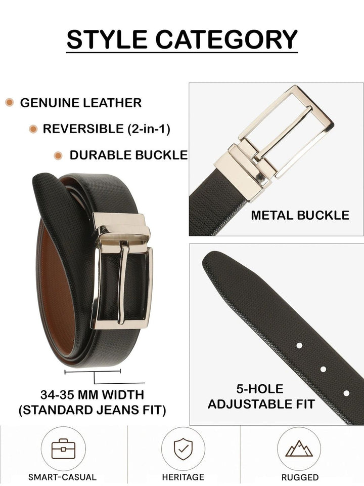 Teakwood Leathers Men Textured Leather Reversible Formal Belt