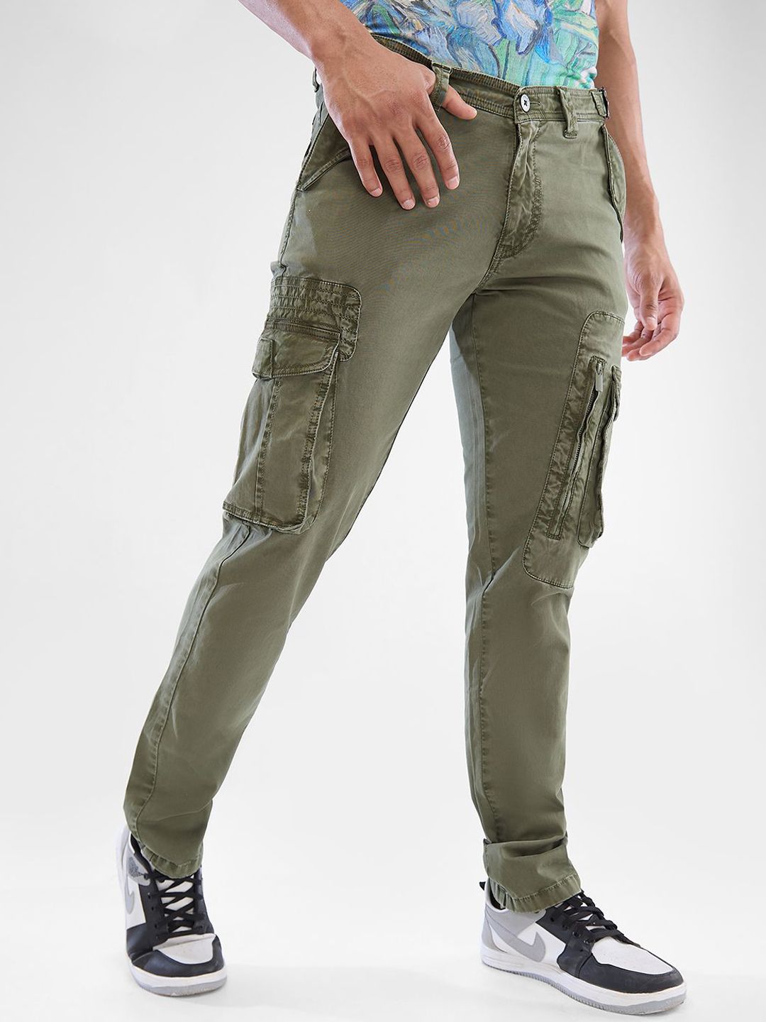 SPYKAR Men Regular-Fit Denim Cargos Trouser