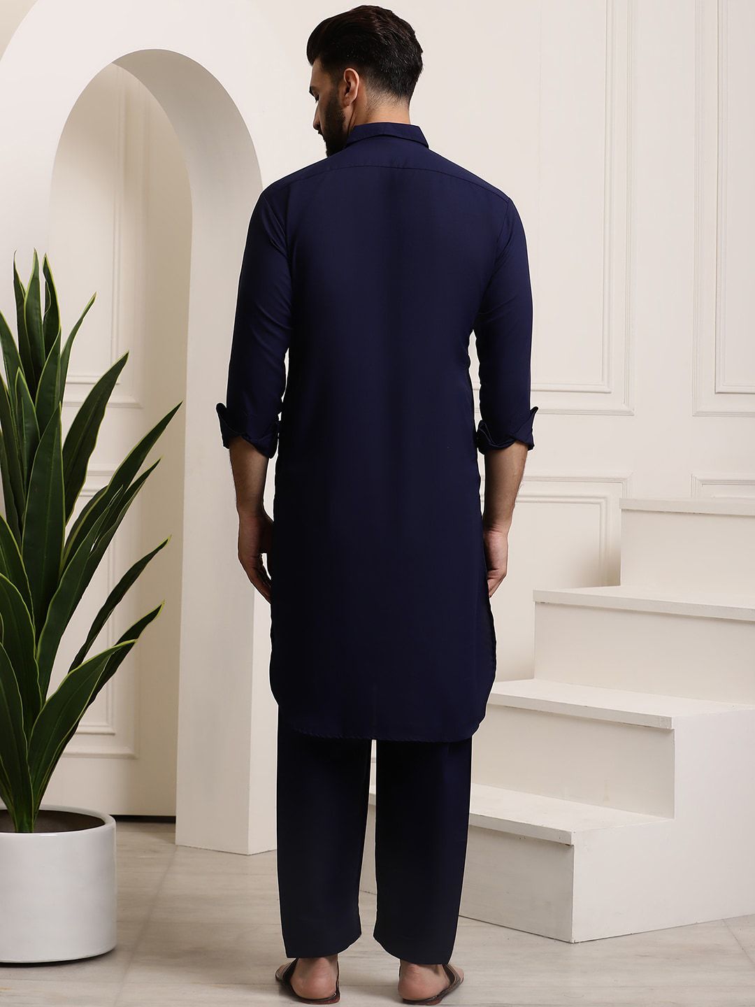 SOJANYA Thread Work Shirt Collar Pathani Pure Cotton Kurta with Pyjamas