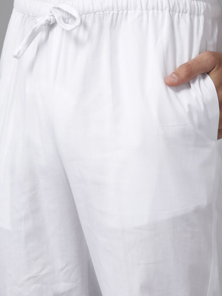 See Designs Men White Ethnic Motifs Embroidered Chikankari Pure Cotton Kurta with Pyjamas