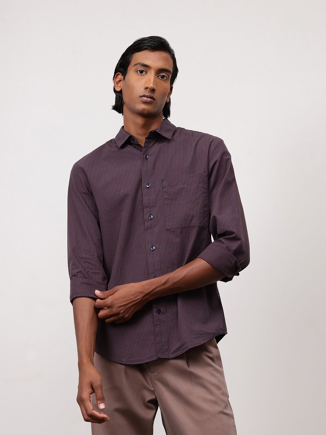 ether Classic Fit Gingham Checks Pure Cotton Shirt
