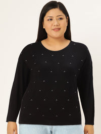 AND Women Black Geometric Print Top