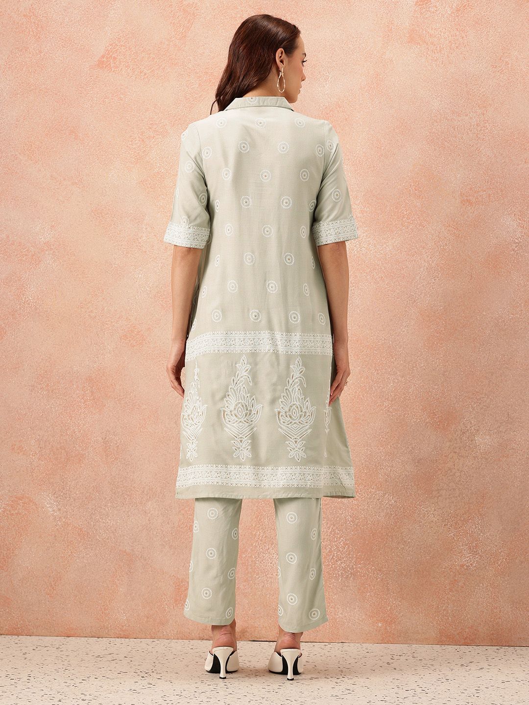 all about you Ethnic Motifs Printed Shirt Collar A-Line Kurta with Trousers