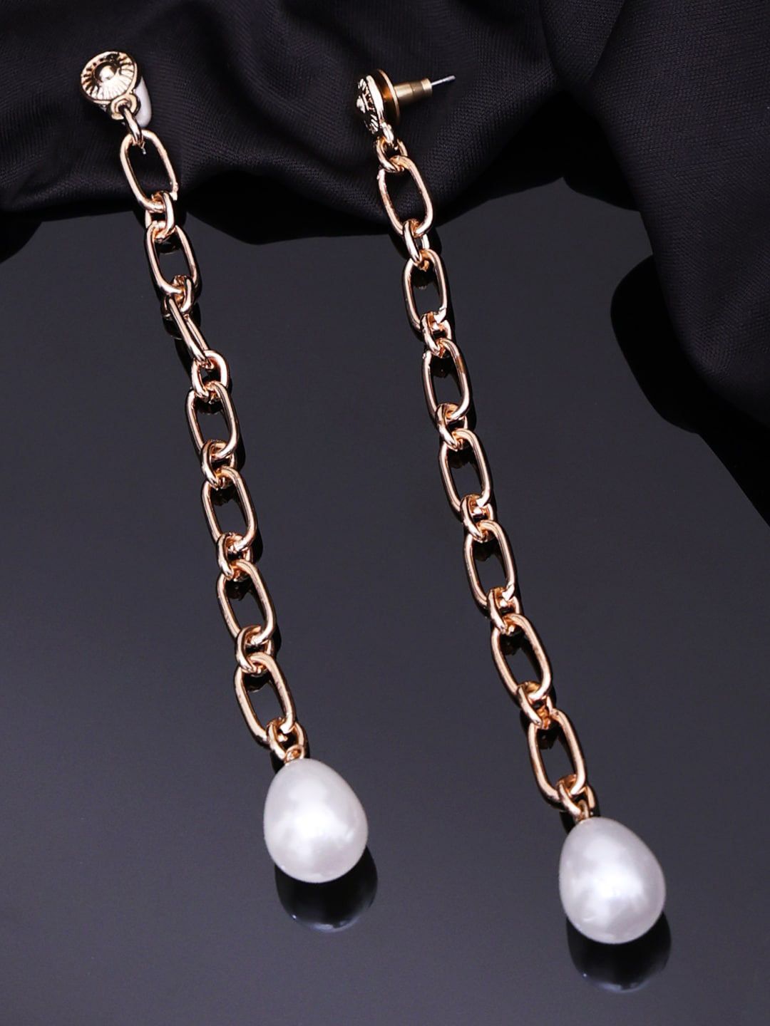 VOGUE PANASH- Gold-Plated White Beaded Contemporary Drop Earrings