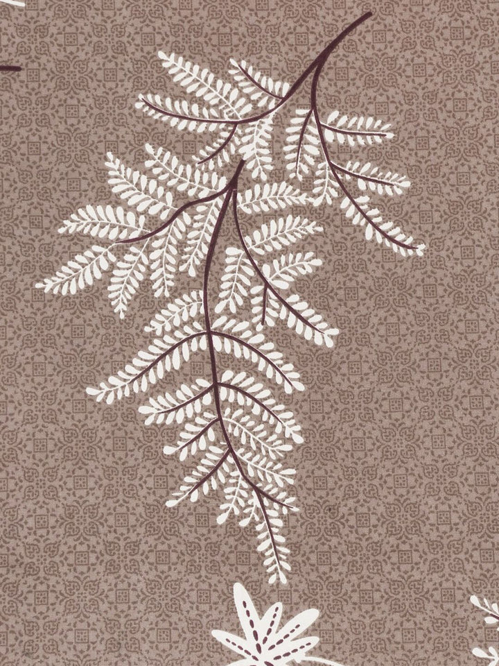 KLOTTHE Brown & White Floral Printed 300 TC Fitted Double King Bedsheet & 4 Pillow Cover