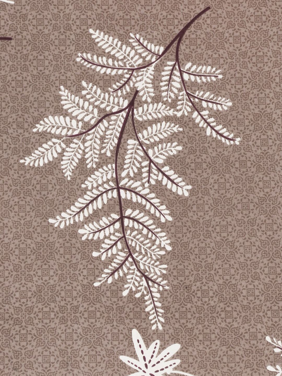 KLOTTHE Brown & White Floral Printed 300 TC Fitted Double King Bedsheet & 4 Pillow Cover