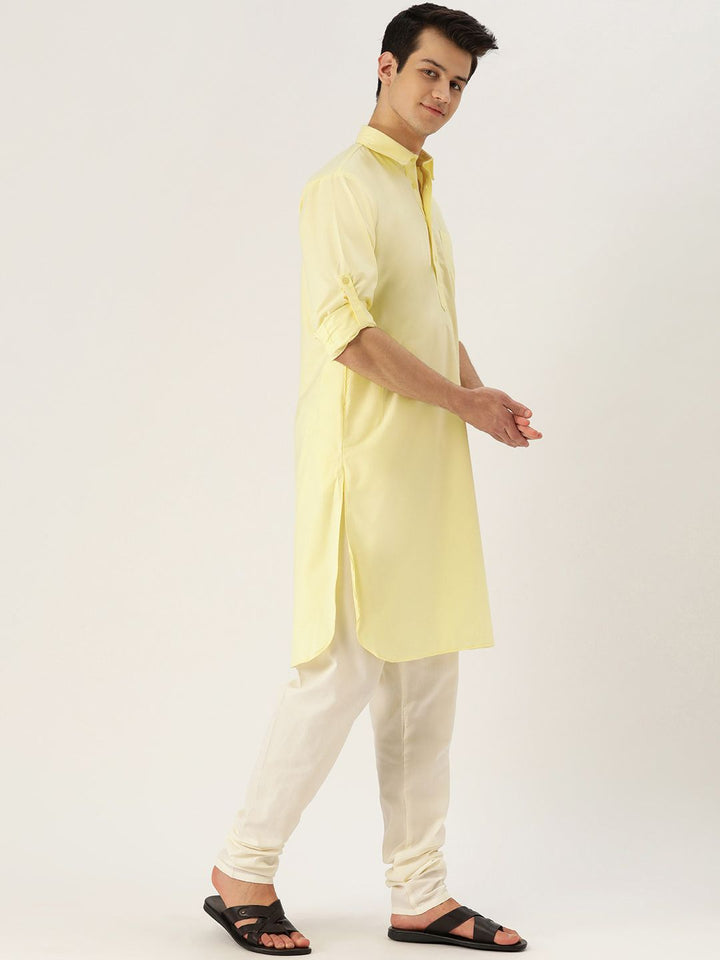 SOJANYA Lelaki Yellow Solid Pathani Kurta