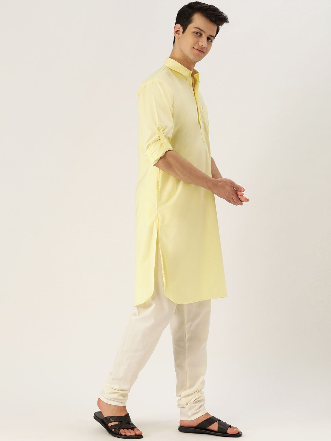 SOJANYA Lelaki Yellow Solid Pathani Kurta