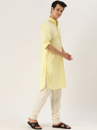 SOJANYA Lelaki Yellow Solid Pathani Kurta