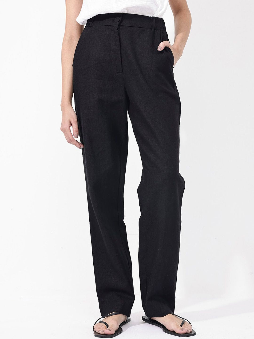 RAREISM Women Regular Fit High-Rise Linen Trousers