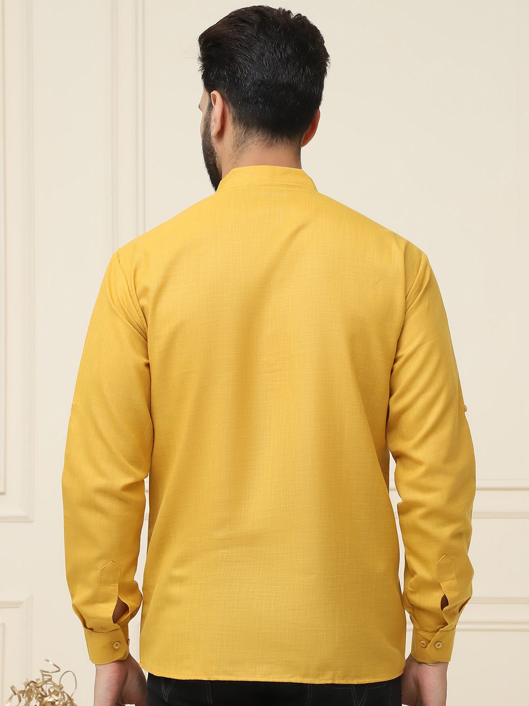 SOJANYA Lelaki Mustard Kuning Solid Kurta Lurus
