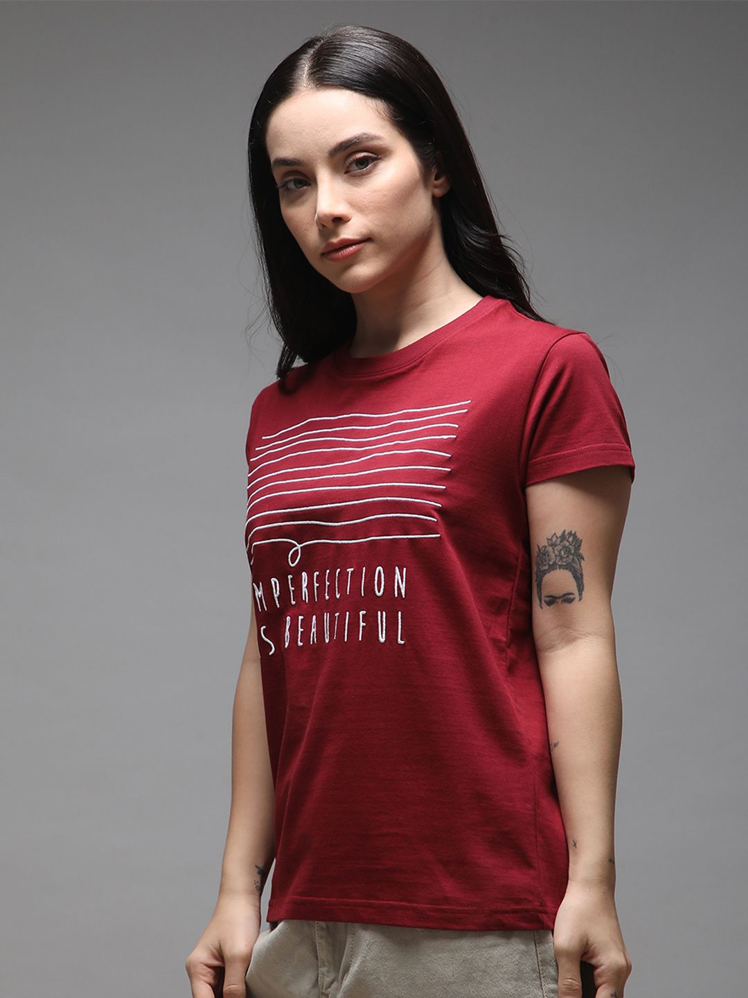 DILLINGER Women Regular Fit Short Sleeve Embroidery Tshirt