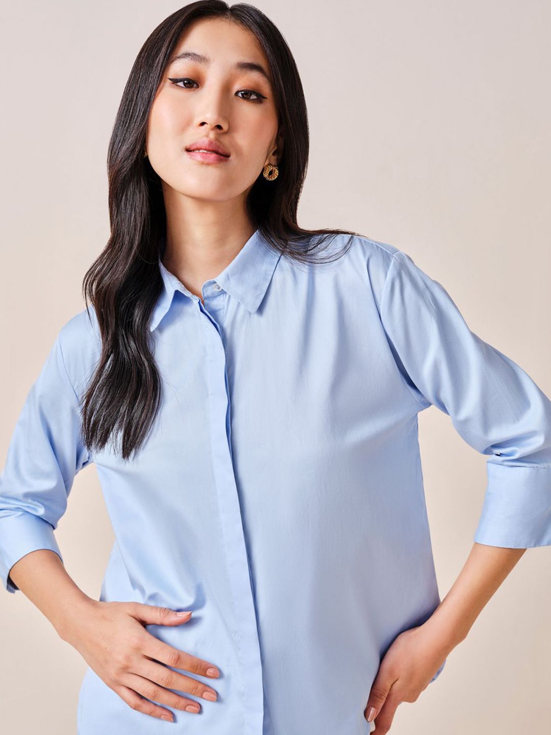 AND Cotton Solid Shirt Style Top