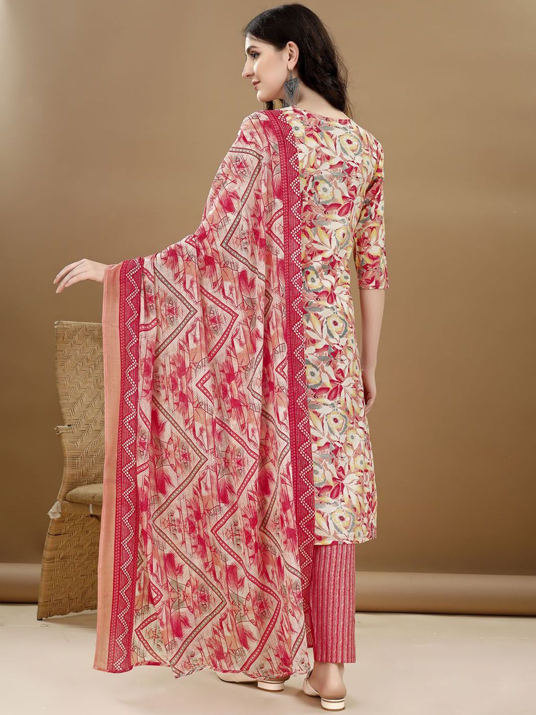 KALINI Women Floral Printed Regular Kurta with Trousers & Dupatta