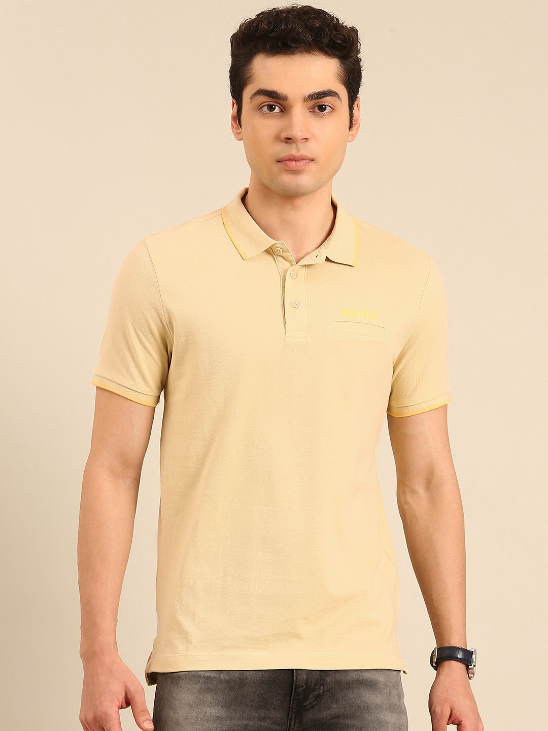 Being Human Polo Collar Pure Cotton T-shirt with Welt Pocket