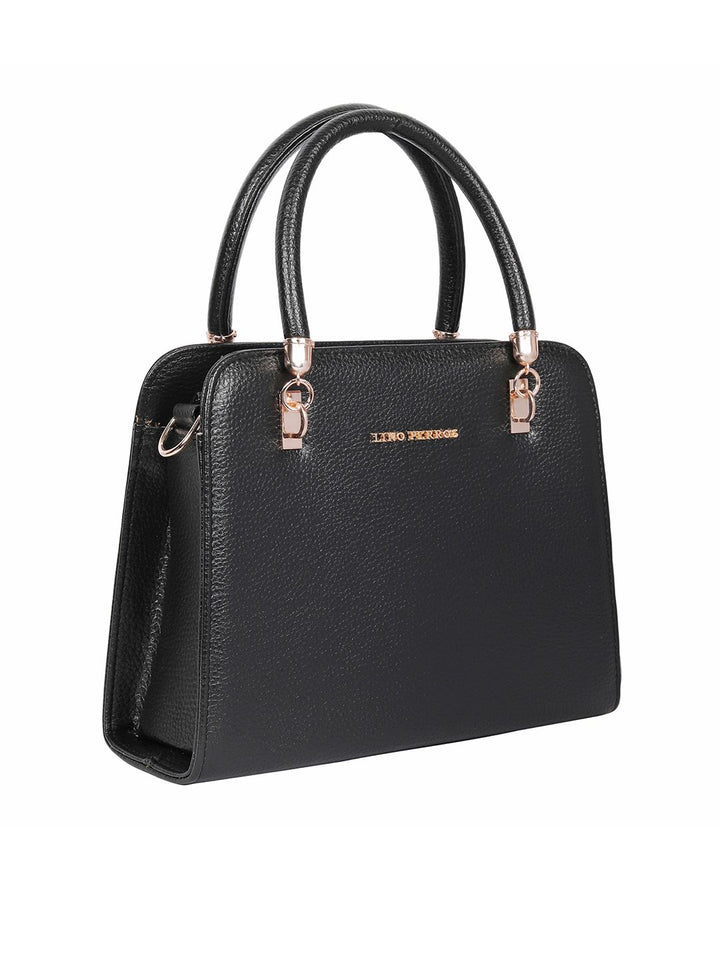 Lino Perros Black Solid Handheld Bag with Sling Strap