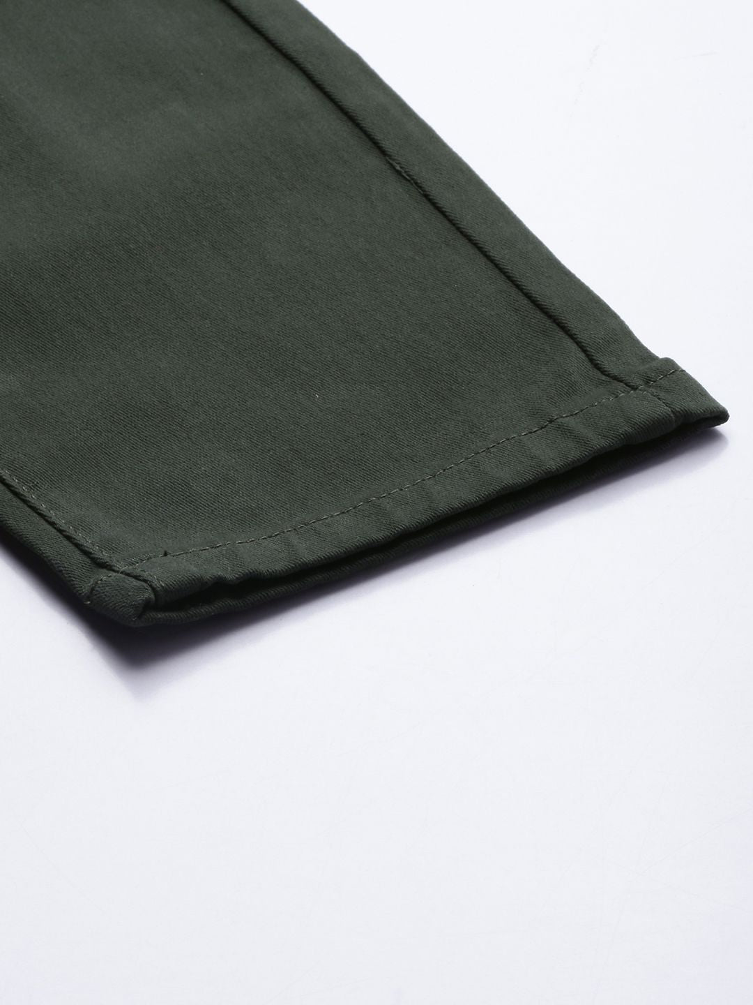 The Indian Garage Co Men Olive Green Solid Chinos Trousers