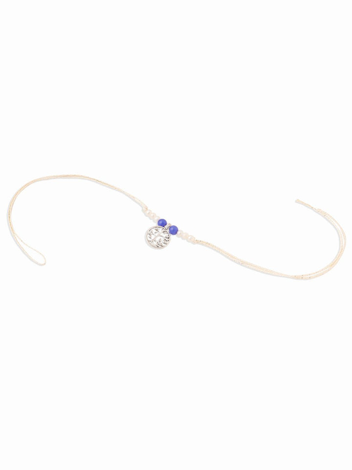 NVR Set of 2 Silver Toned Pearls & Beads Bhaiya Bhabhi Rakhi with Roli Chawal Chandan