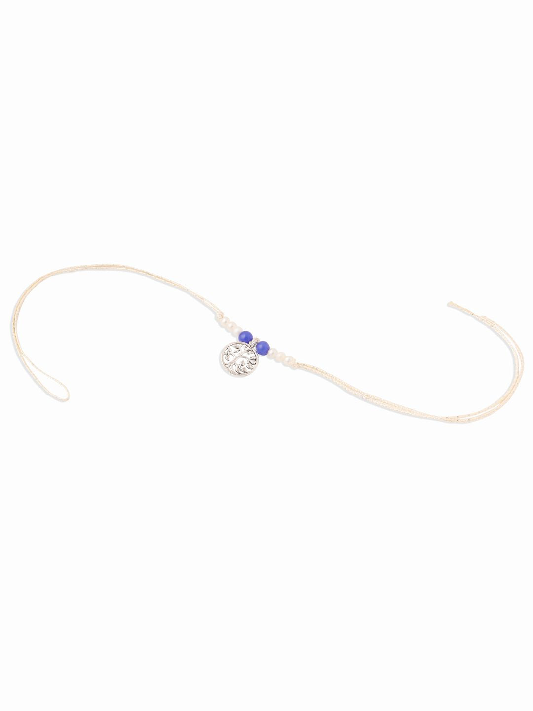 NVR Set of 2 Silver Toned Pearls & Beads Bhaiya Bhabhi Rakhi with Roli Chawal Chandan