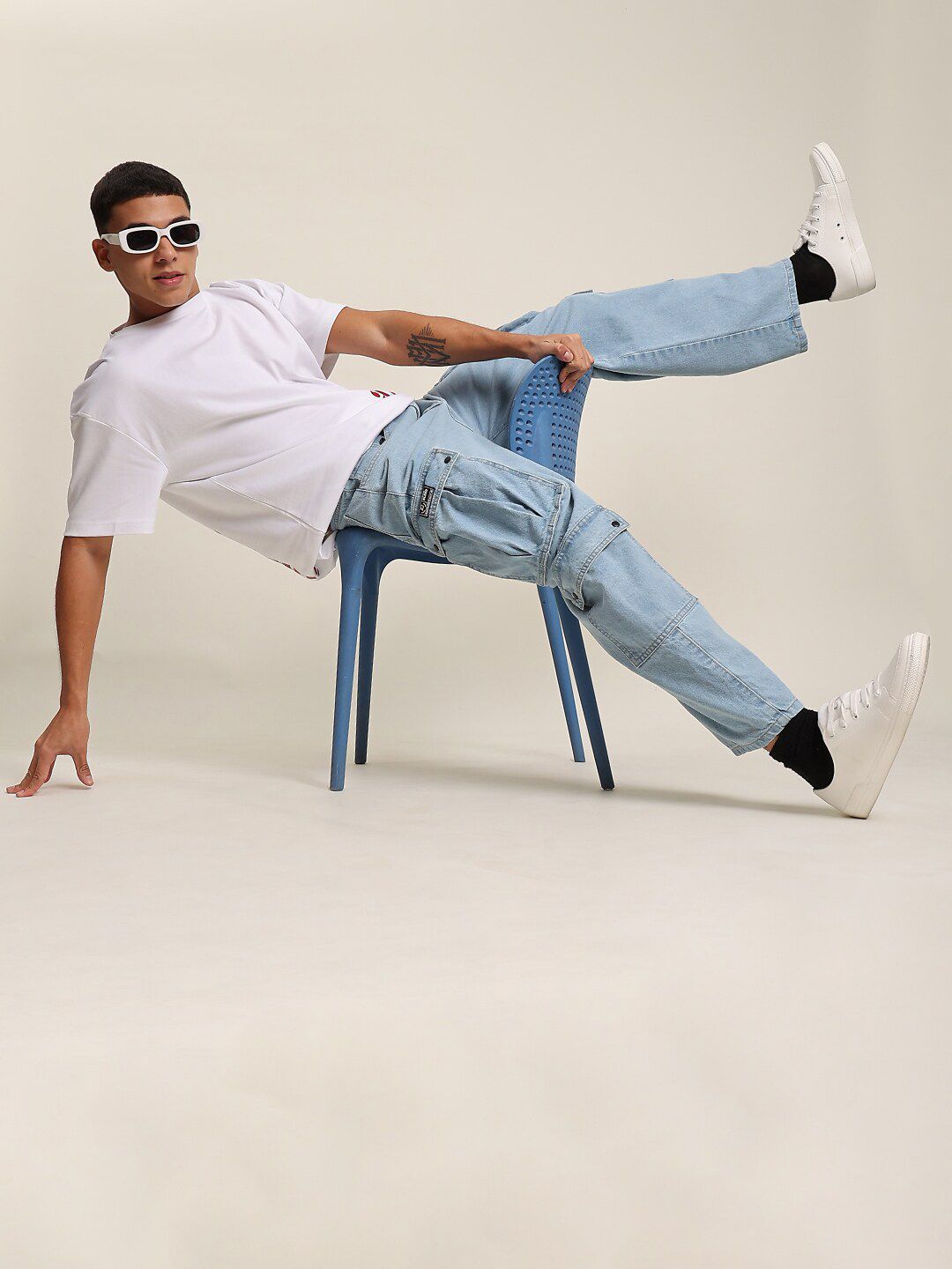 Bene Kleed Men Non Stretchable Pure Cotton Clean Look Mid Rise Baggy Fit Cargo Jeans