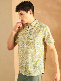 DENNISON Smart Floral Printed Spread Collar Cotton Oversized Lightweight Shirt