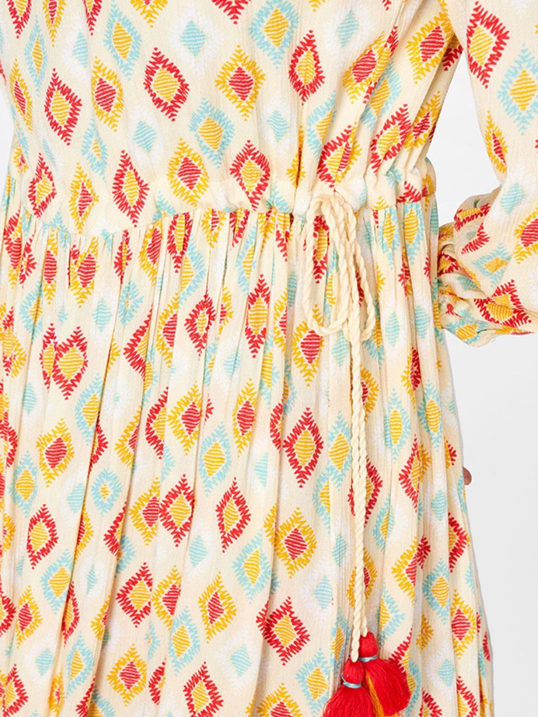 Global Desi Women Off-White & Mustard Yellow Printed Maxi Dress