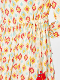Global Desi Women Off-White & Mustard Yellow Printed Maxi Dress