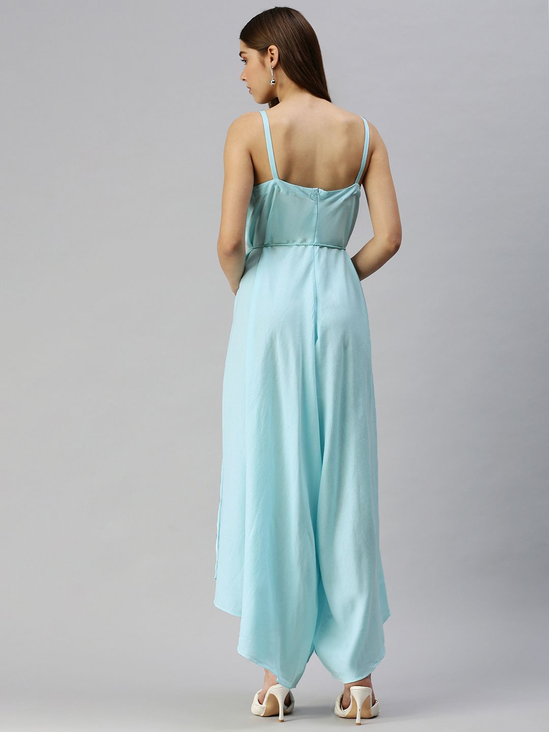 Global Desi Powder Blue Solid Sleeveless Casual Basic Jumpsuit
