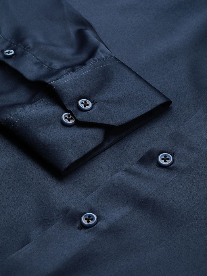 Hancock Navy Blue Club Slim Fit Party Shirt