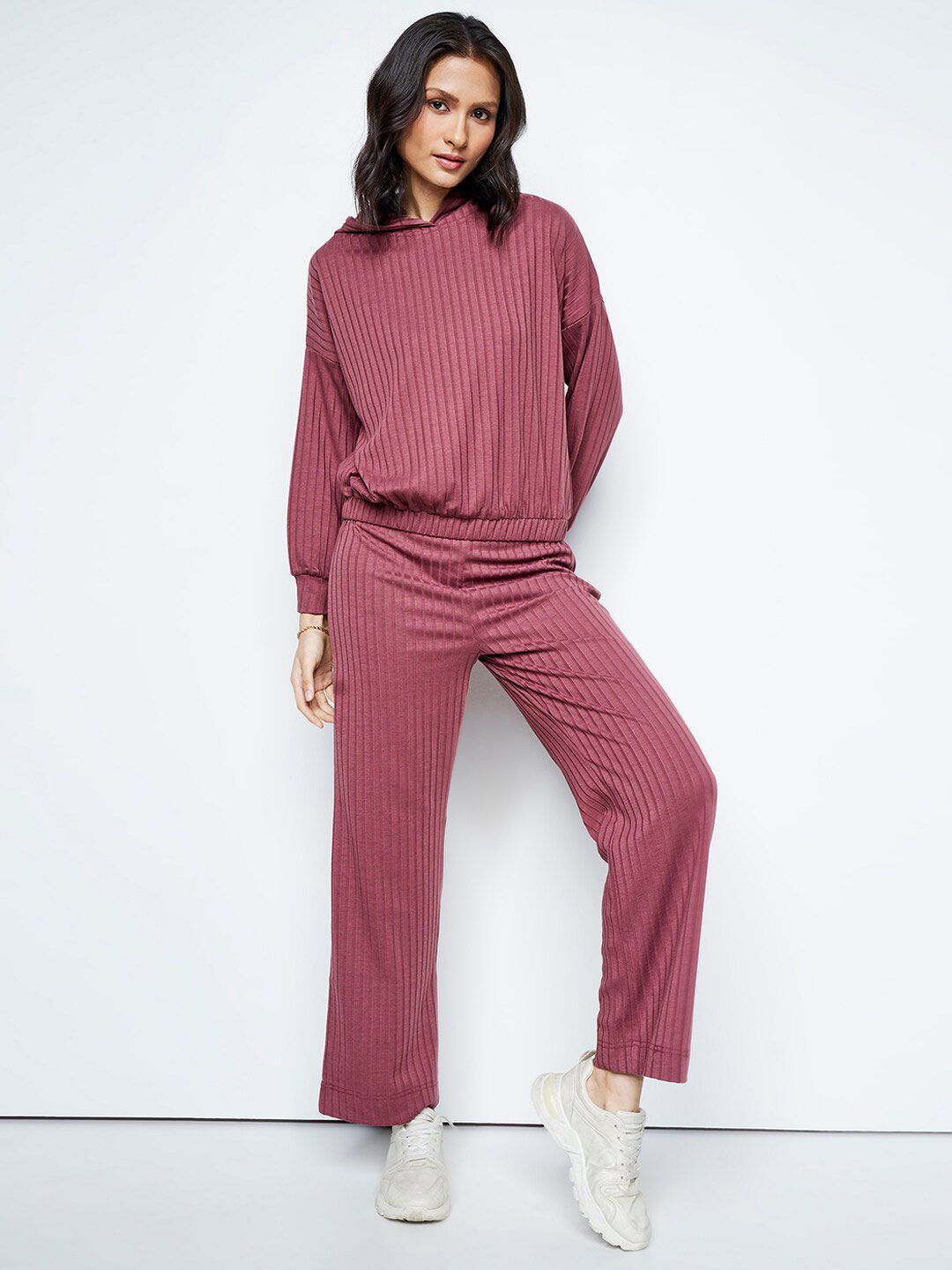 AND Self Design Hooded Sweatshirt With Trousers