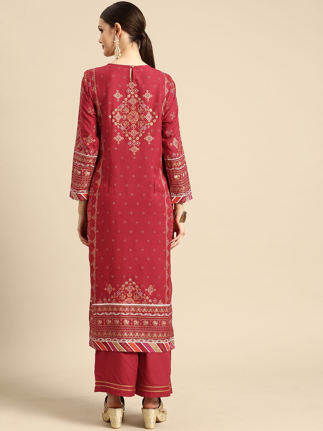 Anouk Women Red & Golden Ethnic Motifs Printed Gotta Patti Kurta with Palazzos