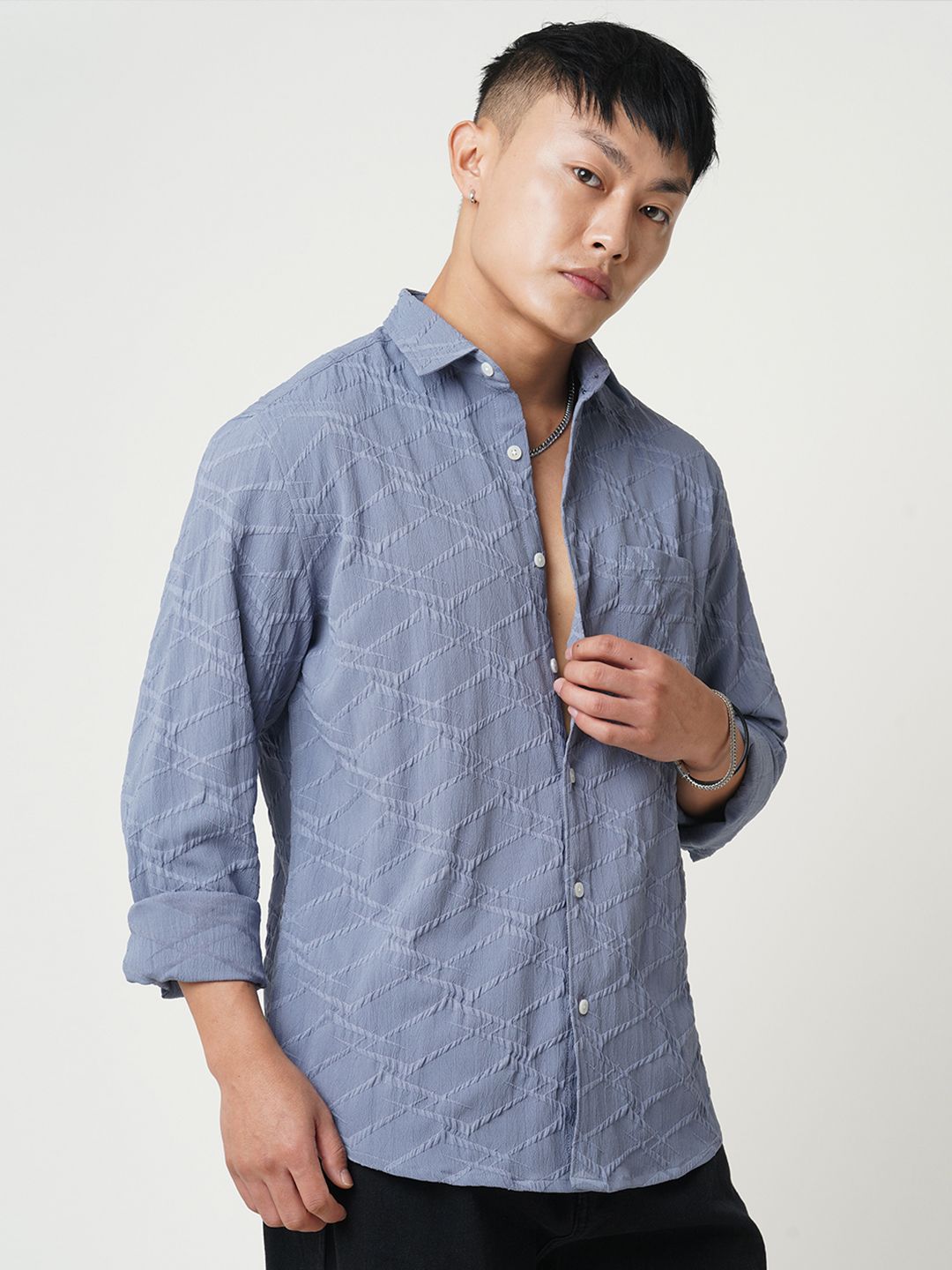VASTRADO Men Classic Fit Spread Collar Textured Casual Shirt
