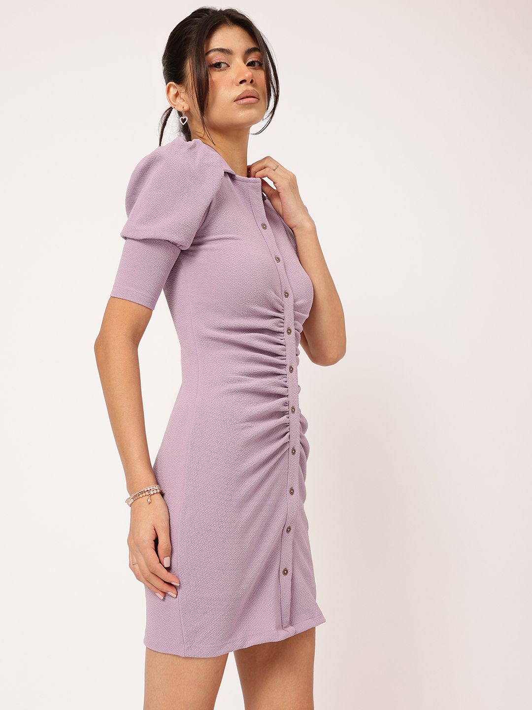 DressBerry Cuddly Couture Ruched Mini Shirt Dress