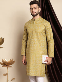 Anouk Ethnic Motifs Printed Band Collar Cotton Linen Regular Kurta