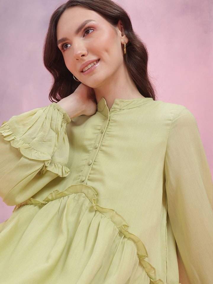 DressBerry Puff Sleeves Ruffled A-Line Dress