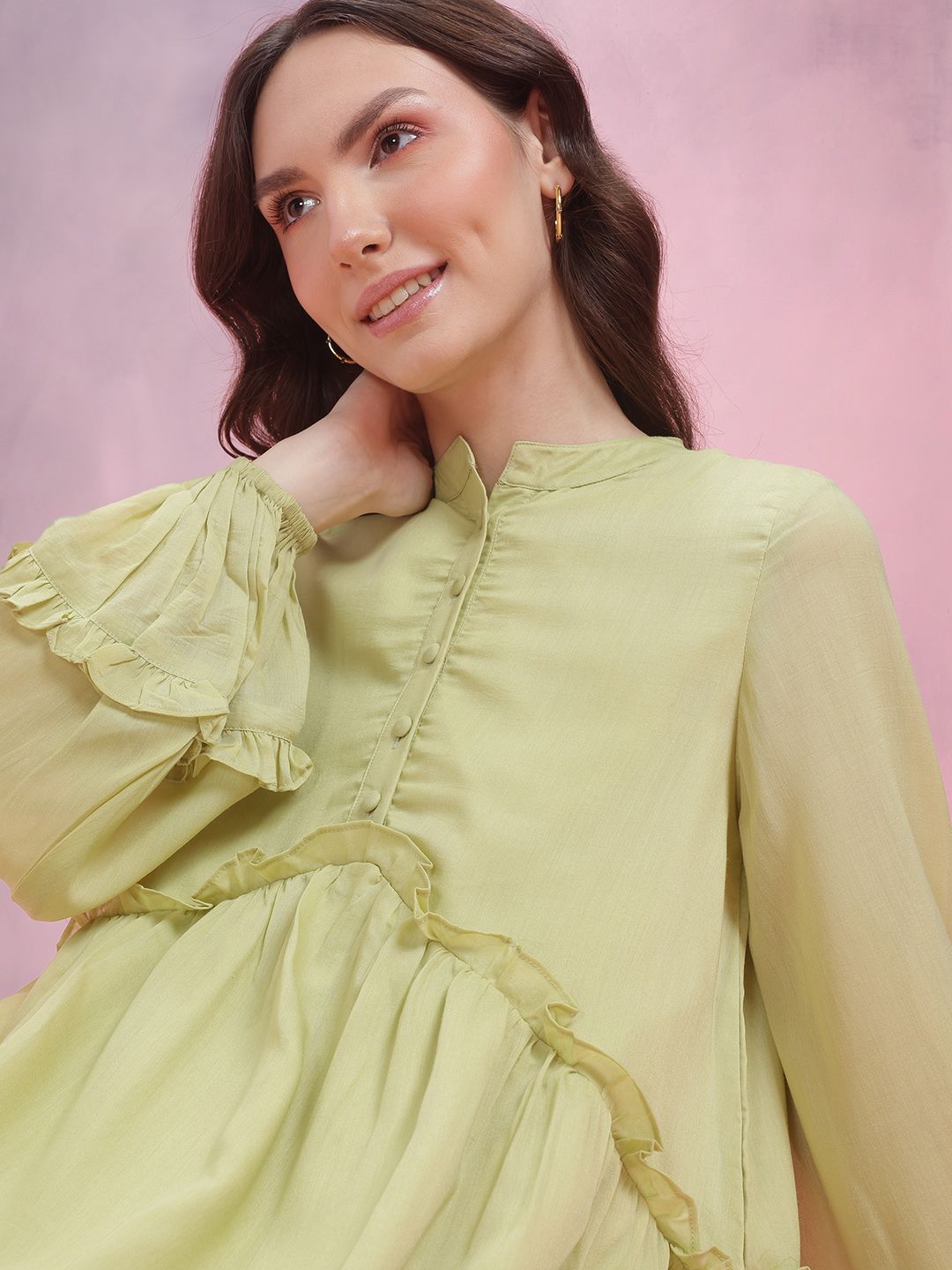 DressBerry Puff Sleeves Ruffled A-Line Dress