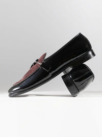 MONKSTORY  Eclecta Glossy Side Buckle Slip Ons - Brown & Black