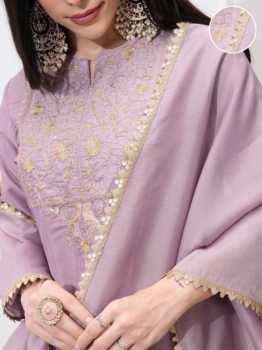 Vishudh Women Ethnic Motifs Embroidered Regular Kurta with Trousers & With Dupatta
