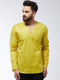 SOJANYA Men Green & Yellow Checked Straight Short Kurta