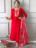 KALINI Ethnic Motifs Yoke Design Thread Work Straight Kurta with Trousers & Dupatta