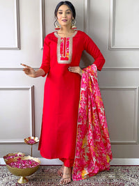 KALINI Ethnic Motifs Yoke Design Thread Work Straight Kurta with Trousers & Dupatta