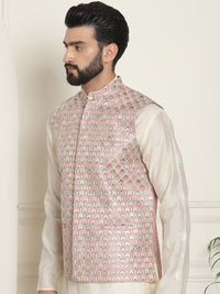 SOJANYA Jaket Tenun Nehru Bersulam