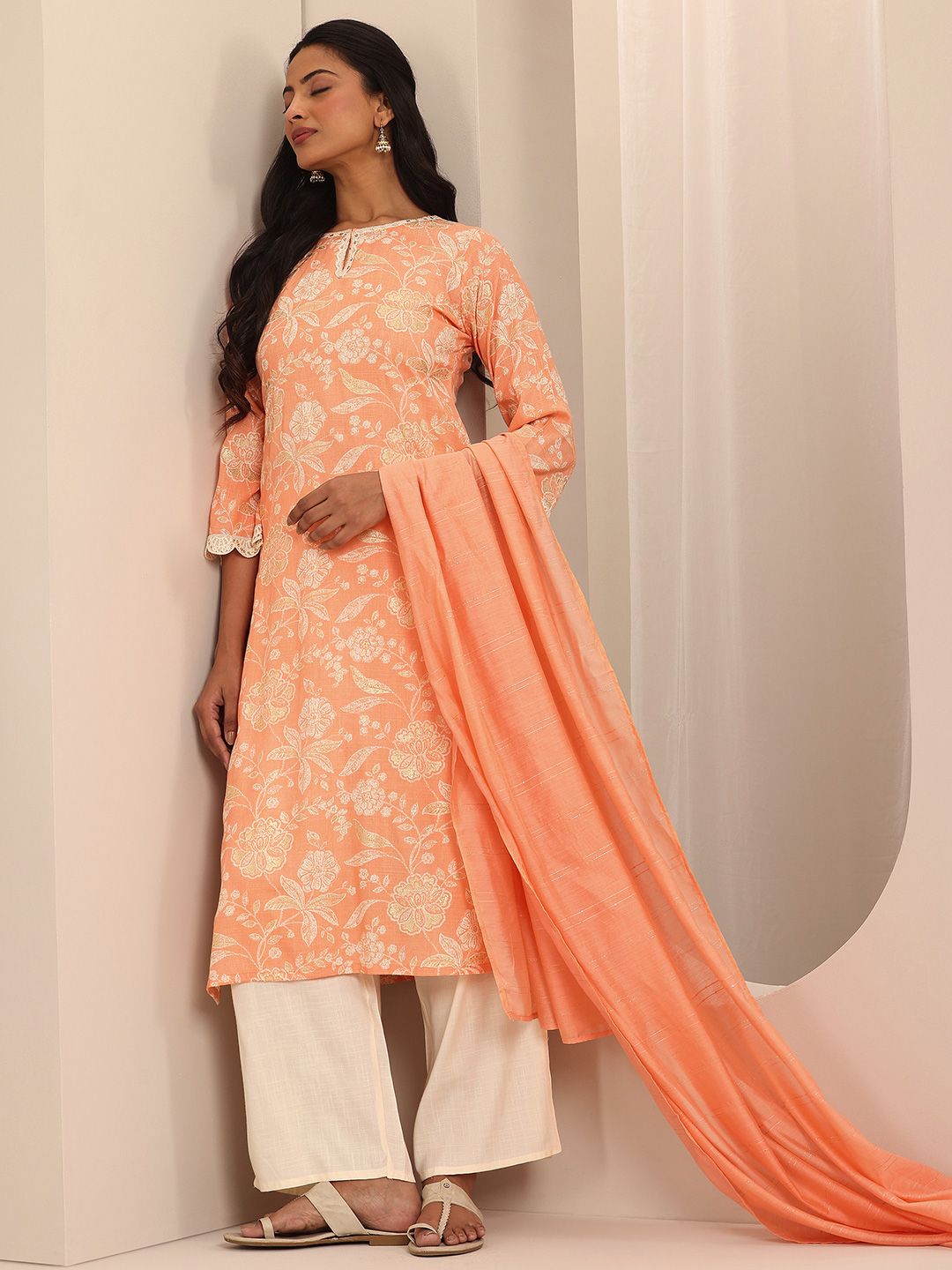 Libas Floral Printed Straight Kurta With Palazzos & Dupatta