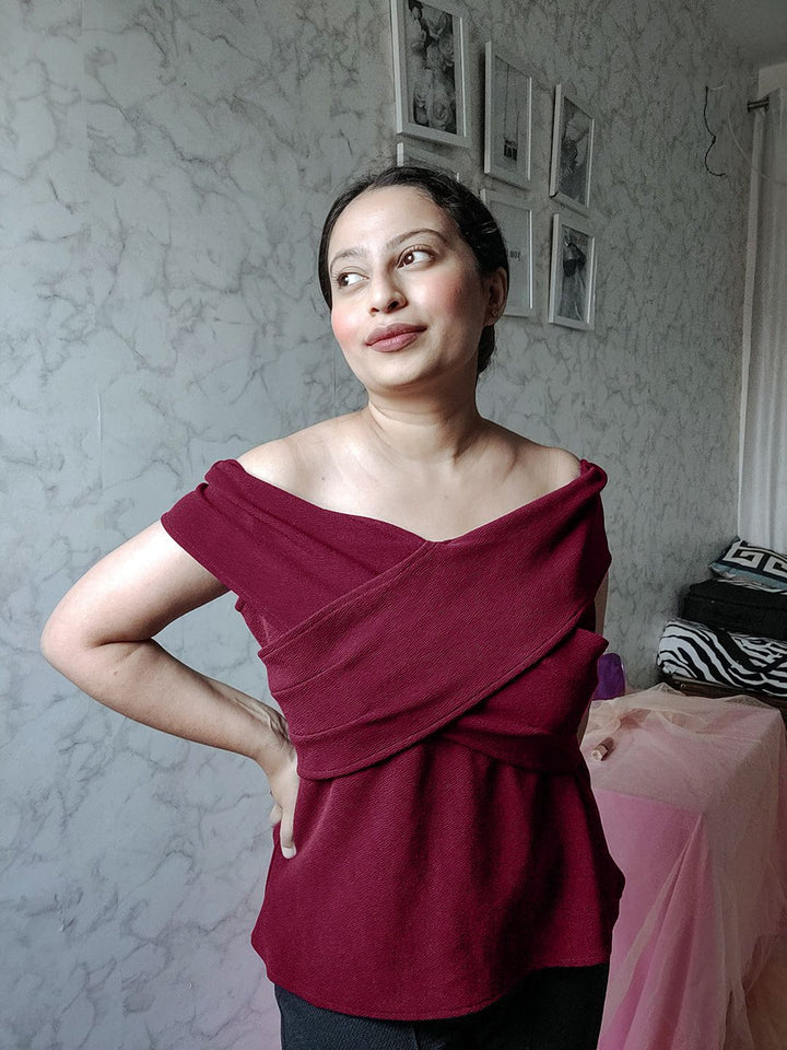 Athena Burgundy Pleated Bardot Top