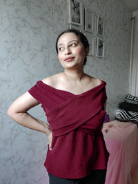 Athena Burgundy Pleated Bardot Top