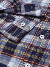 THE BEAR HOUSE Men Blue Slim Fit Tartan Checked Flannel Pure Cotton Casual Shirt