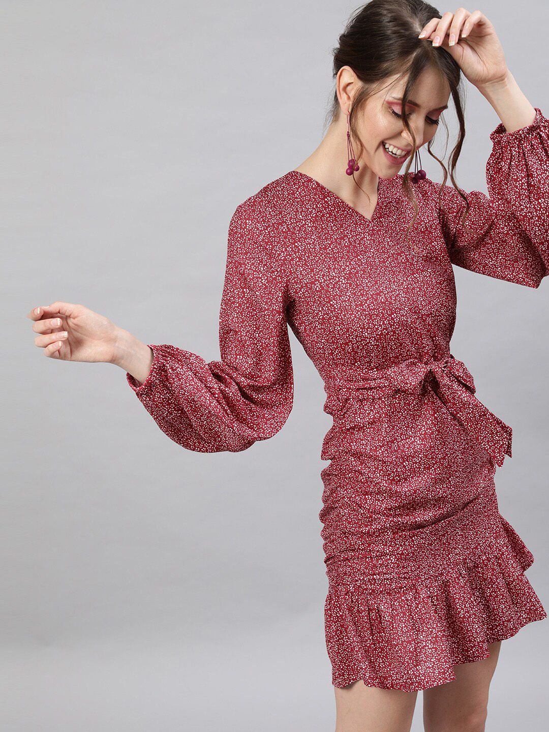 STREET 9 Red Georgette A-Line Dress