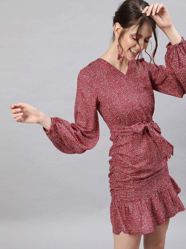 STREET 9 Red Georgette A-Line Dress