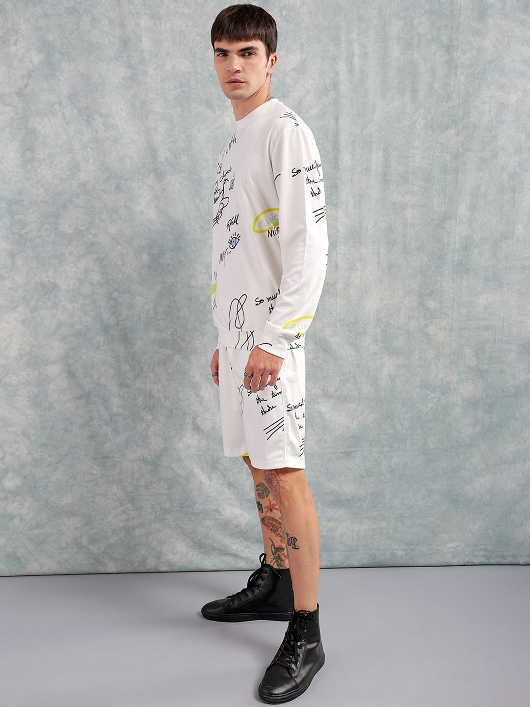 The Indian Garage Co Typography Printed Round Neck Sweatshirt with Shorts